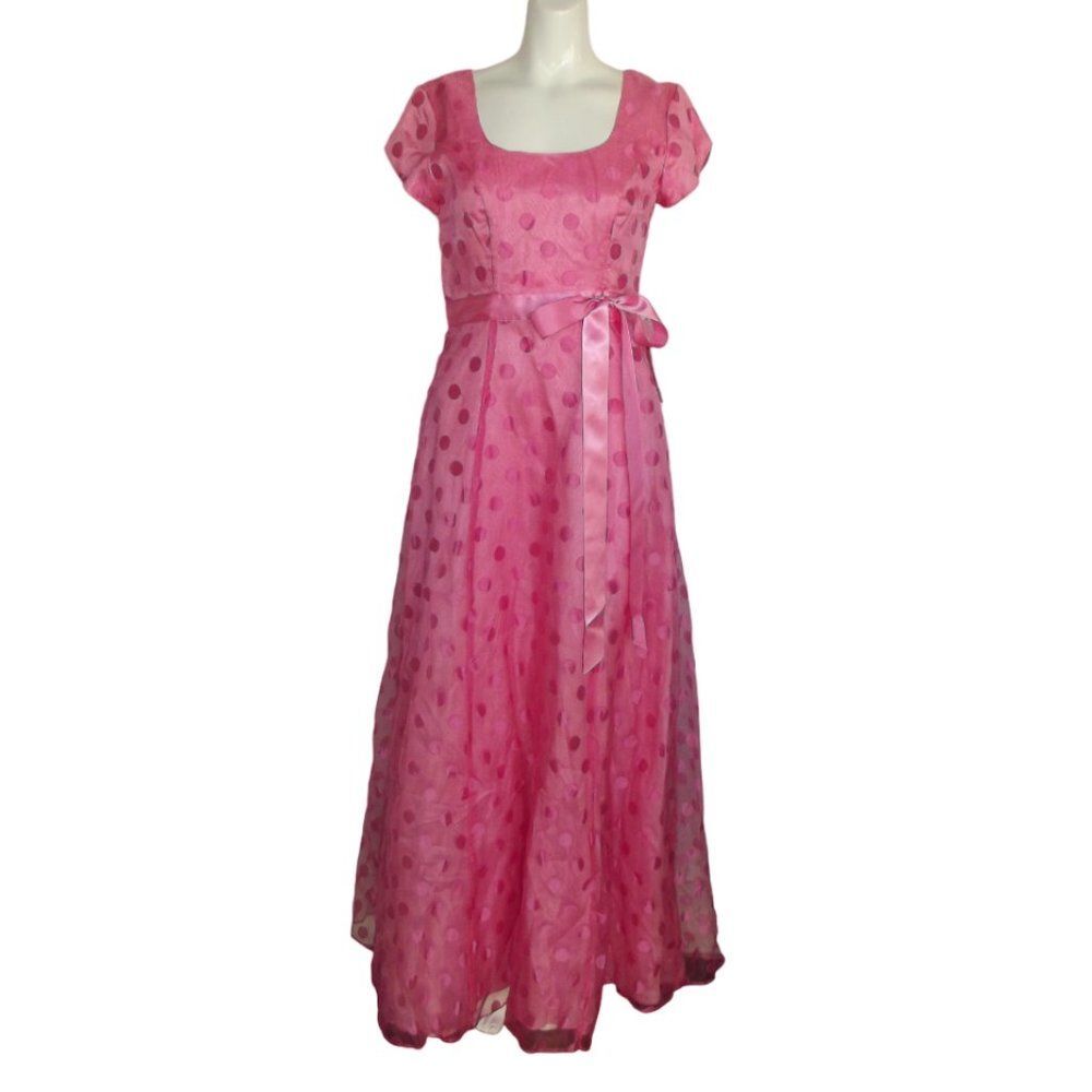new JODY of CALIFORNIA Prom Dress, XS, Bold Pink, Polka Dots, Maxi, Cap sleeve - Picture 7 of 10